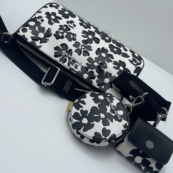 MICHAEL KORS Jet Set Sm Sequined Floral Print Crossbody Bag with Case for Apple - Picture 8 of 16